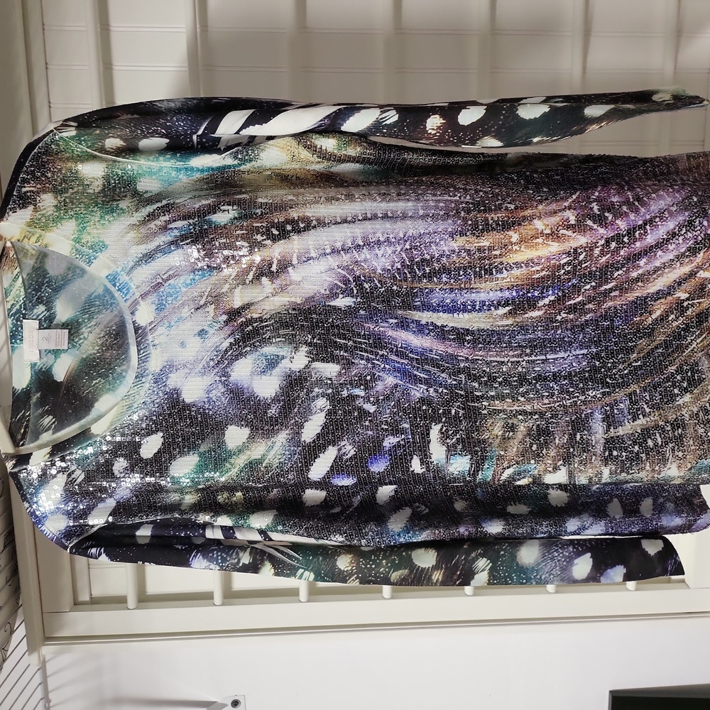 Chico's sizing two. Beautiful multicolored tunic length pullover shirt.